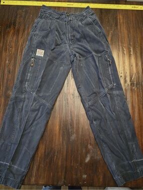 Men's Dark Blue Utility Cargo Pants with Multiple Pockets